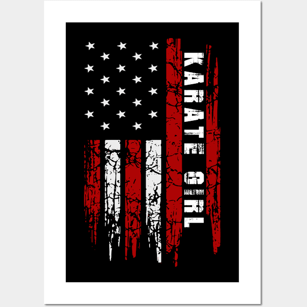 Karate Girl American USA Flag Kickboxing MMA Wall Art by ChrisselDesigns